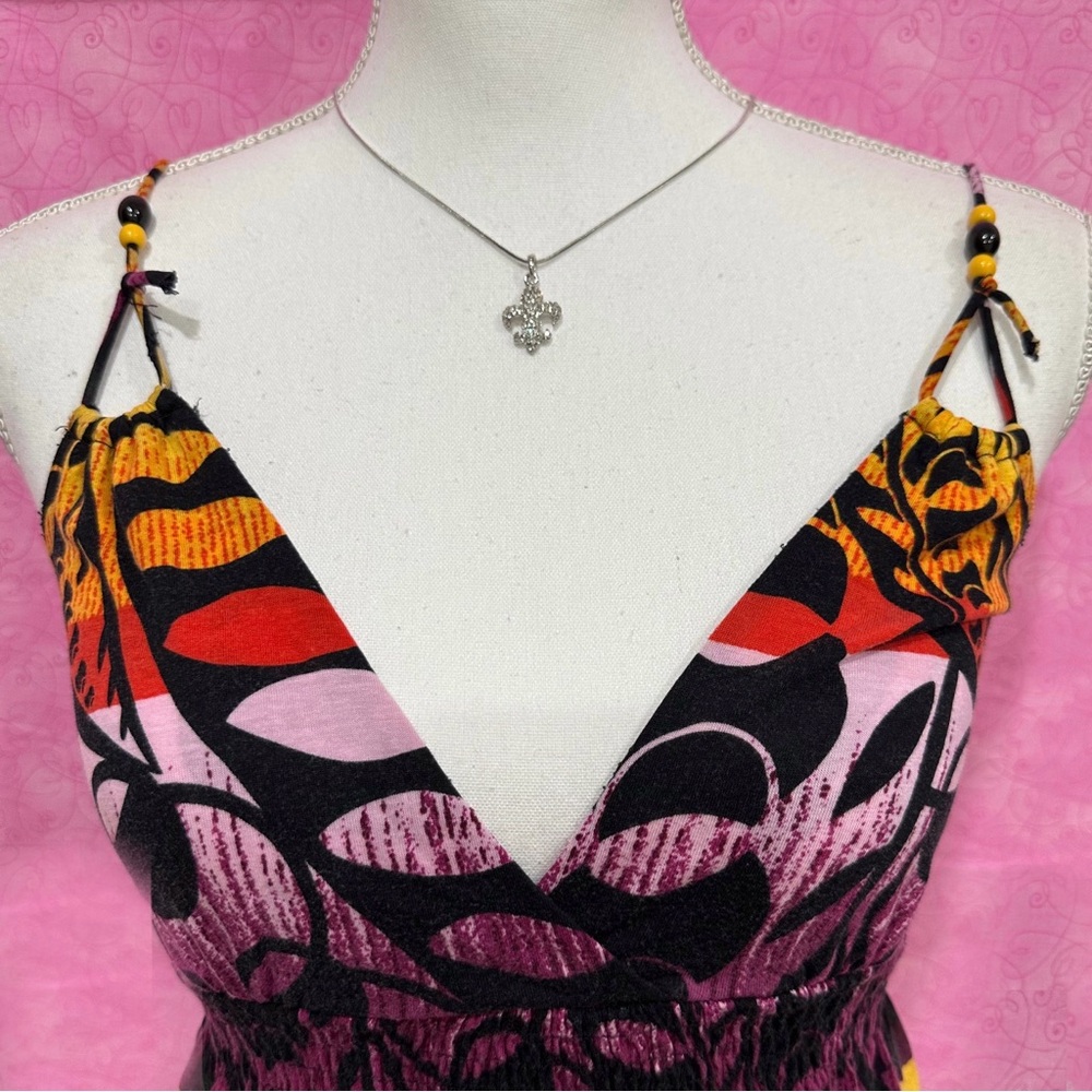 Y2k Island Girl BoHo Banana Republic Purple & Orange floral print beach cami top